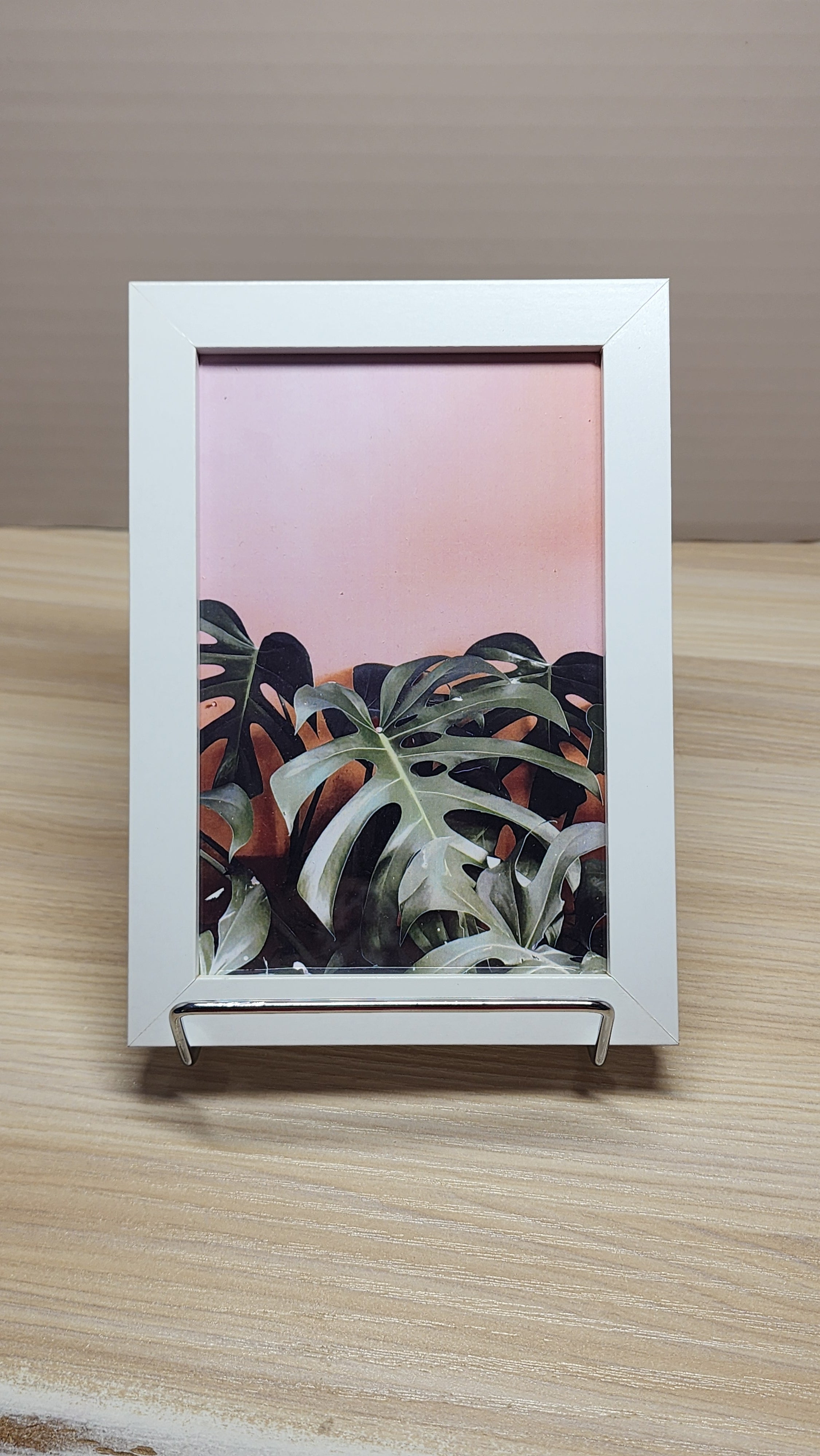 Tropical Monstera Blush Sky Framed Wall Art – 4x6