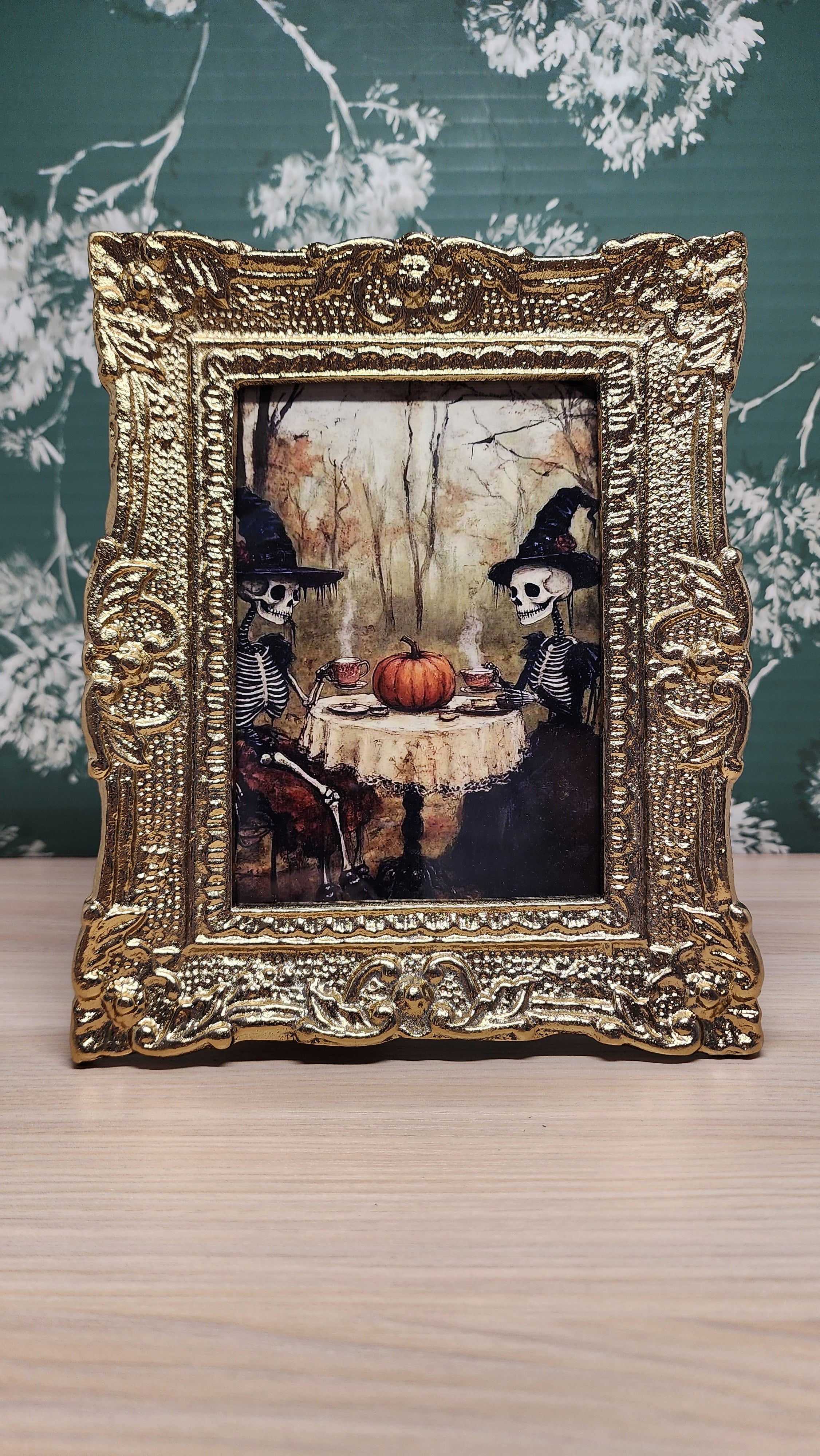 Skeleton Witch Tea Party Gold Baroque Frame