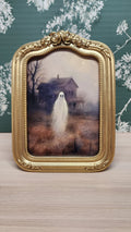 Lone Ghost Haunted House Gold Rose Frame